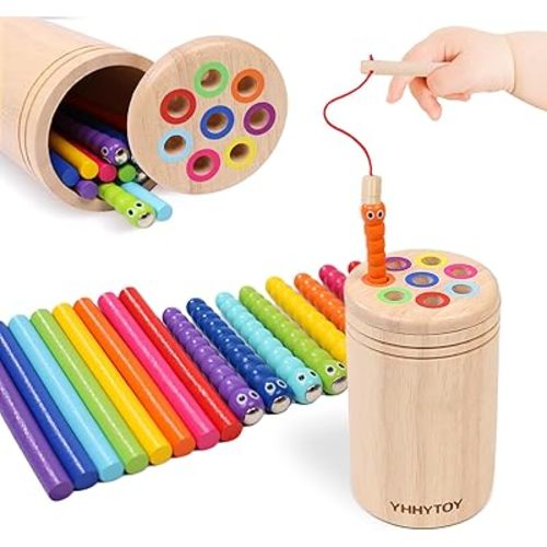 Montessori Toys for 2 3 4 Year Old, Dual Gameplay 18 Month Old Toy Preschool Color Sorting Toddler Magnetic Fishing Game, Fine Motor Skills Wooden Sensory Toys for Ages 2-4 Girls Boys Gifts for Kids