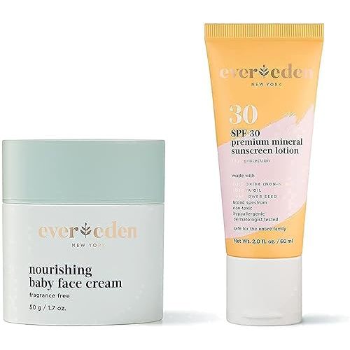 Evereden Nourishing Baby Face Cream, 1.7 oz & Premium Sunscreen SPF 30, 2 fl oz. | 2 Item Bundle Set | 100% Mineral Sunscreen with Zinc Oxide | Clean Baby Skincare