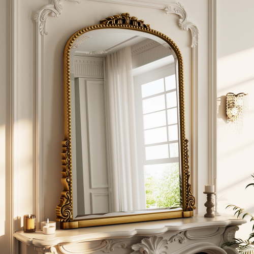 BEAUTYPEAK 32"x 24" Arched Vanity Mirror Decor Wall Mirror for Bathroom,Antique Gold