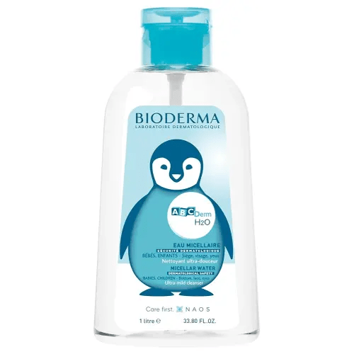 Bioderma ABCDerm H2O - Baby Skin Care - Micellar Cleansing Water for Babies and Kids, Blue, 1lt