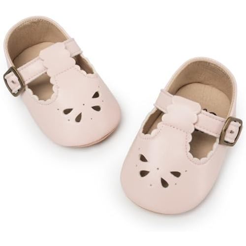 HONGTEYA Infant Baby Girls Mary Jane Flats Non Slip for Toddler First Walkers Soft Sole PU Leather Crib Shoes Sneaker Wedding Party Christmas Princess Dress Shoes Baby Moccasins Girls