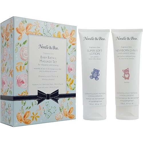 Noodle & Boo Baby Bath & Massage Gift Set – Includes 4 oz Newborn Hair & Body Wash & Super Soft Lotion, Hypoallergenic, Pediatrician-Tested, Dermatologist-Tested for Delicate and Sensitive Baby Skin