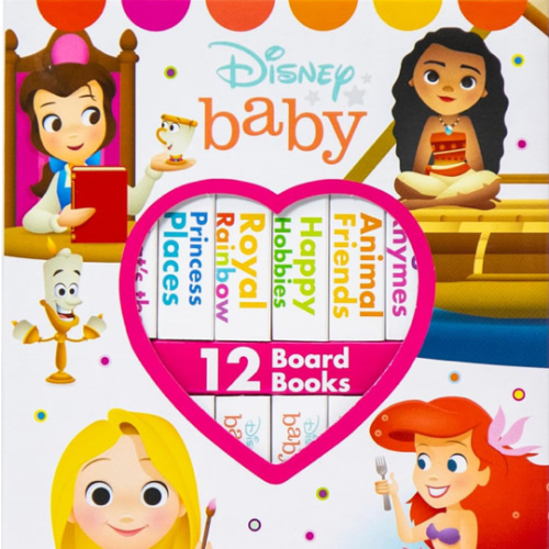 Disney Baby Princess Cinderella, Belle, Ariel, and More! - My First Library Board Book Block 12 Book Set - First Words, Colors, Numbers, and More! - PI Kids