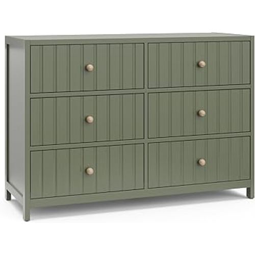 Graco Teddi 6 Drawer Double Dresser (Olive) – GREENGUARD Gold Certified, Interlocking Drawer System, Pre-Installed Drawer Tracks, Includes Two Sets of Knobs for Personalization