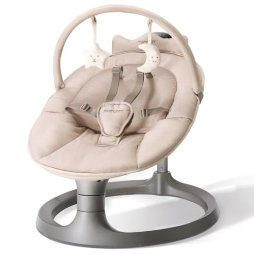 Momcozy 2-in-1 Electric Baby Swing, Dual-Arm Support System & Parent-Inspired Motions, Convertible to Toddler Seat up to 66 lbs, Adjustable Height, Lightweight, Khaki