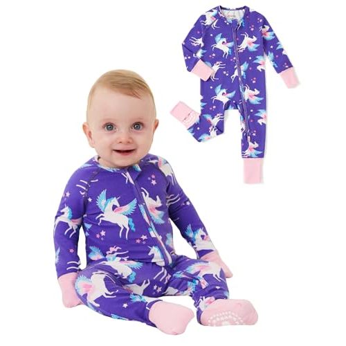 PATPAT Organic Cotton Baby Footie Pajamas with Two-Way Zipper & Fold-Over Mittens, Soft Stretchy Romper for Newborn Boy Girl