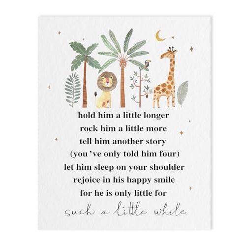 Hold Him A Little Longer Quotes Kids Wall Art: Safari Nursery Wall Decor for Toddler Boy Children Bedroom Decor,Jungle Animal Picture Giraffe Lion Prints Posters 12"x15"