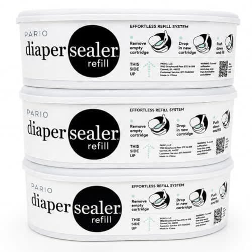 DiaperSealer Cartridge Refills (3 Pack) | Advanced Capsure Sealing System Locks in Odors, Simply Drop In and Go, Diaper Pail Refill Bags