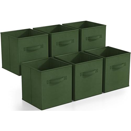 Sorbus Fabric Storage Cubes, 6-Pack Foldable Bins (11 Inch, Dark Green)