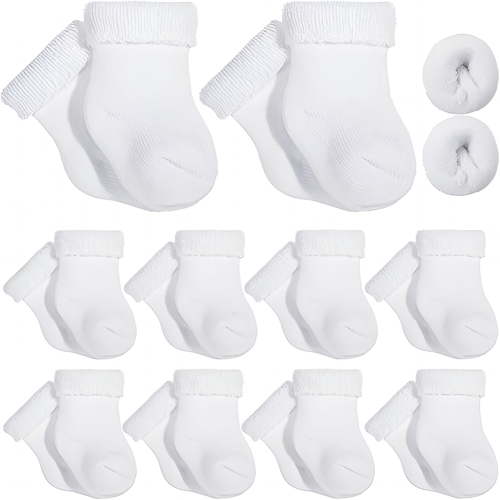 TELOLY 10 Pairs Preemie Baby Socks Cotton Terry Turn Cuff Newborn Infant Footies for Girls Boys, Soft Stretchy Hospital Essential, Neutral Colors, Fits 3-7 lbs