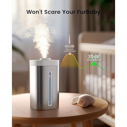 Jack & Rose Stainless Steel Humidifier, Easy to Clean, Dishwasher Safe, Cool Mist Humidifiers for Bedroom