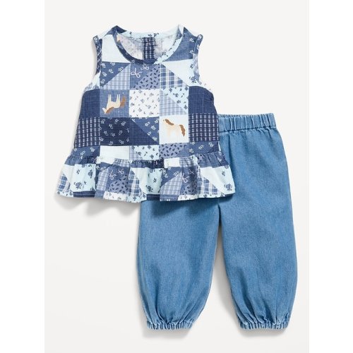 Sleeveless Patchwork Top and Pants Set for Baby