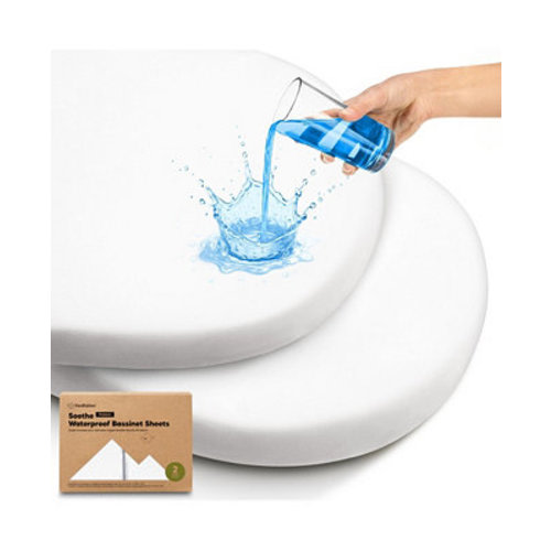 2pk Soothe Waterproof Bassinet Sheets for Girls, Boys, 33x17 Universal Baby Bassinet Mattress Protector Cover