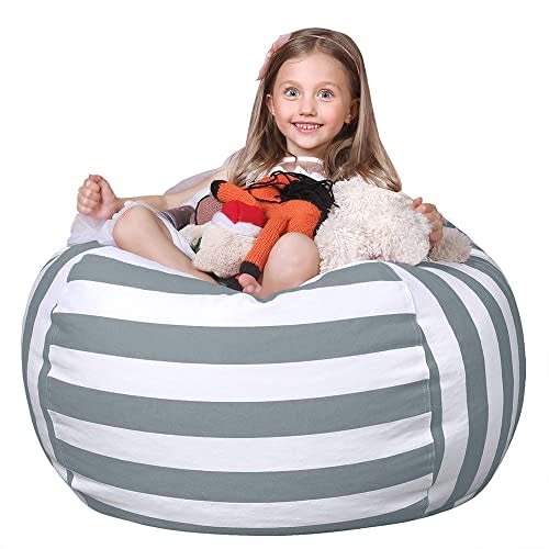 WEKAPO Stuffed Animal Storage Bean Bag Chair Cover for Kids | Stuffable Zipper Beanbag for Organizing Children Plush Toys Large Premium Cotton Canvas (Grey, X-Large)