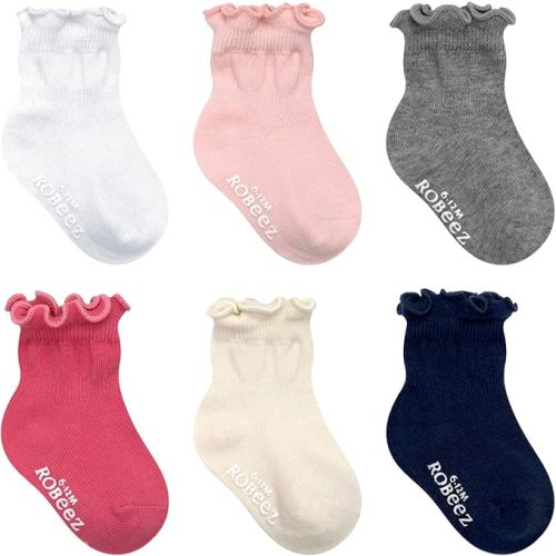 Robeez Baby Boys & Girls Unisex Slip-Resistant Crew Socks for Infant and Toddler, 6 Pairs, 0-24 Months