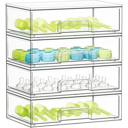 SpaceAid Bottle Storage Organizer Baby - Acrylic Bottles Station Organizer Container, Stackable Clear Drawers for Countertop, Vanity, Bathroom, Cabinet, Pantry Organization, 4 Pack, 4L, 13.7"H