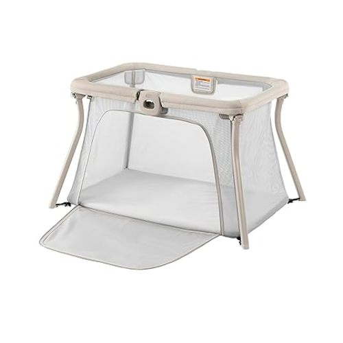 Chicco Alfa Lite Pack and Play Travel Playard, Snap-Open Fold, 13 lbs | Dove/Beige, foldable baby playpen and toddler travel bed, zip-open side panel, GREENGUARD Gold, carry bag included