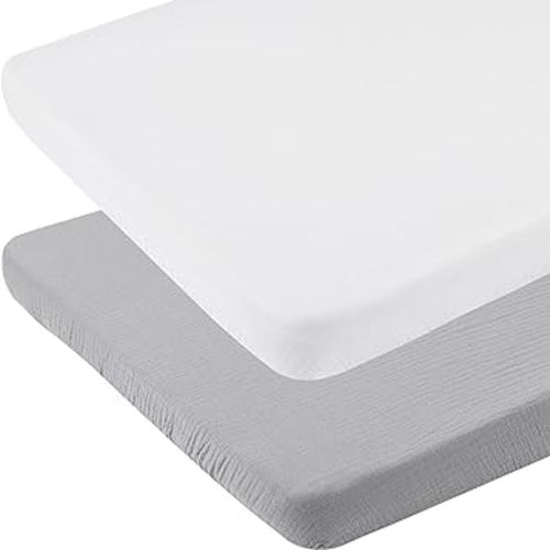 Onacosht Muslin Bassinet Sheets 35" X 20" Compatiable with AMKE 3 in 1 Bassinets, MiClassic, Uiuwoo, Foalom, YADAQE, Milliard and TCBunny Bassinet, 100% Cotton Soft Breathable 2 Pack, White and Grey