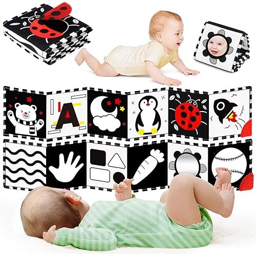 High Contrast Baby Toys for Newborn - Tummy Time Black and White Baby Toys for 0-3-6-12 Months - Soft Montessori Visual Stimulation Sensory Infant Book - Gift for Boys Girls