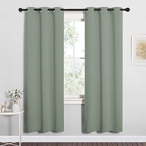 NICETOWN Bedroom Curtain Panels, 1 Pair, 34 by 72-inch, Sage Green | Blackout Draperies, Thermal Insulated Solid Grommet Blackout Curtains/Drapes