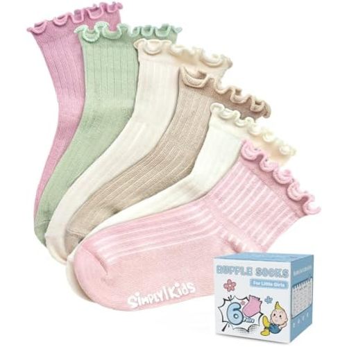 Simply Kids Toddler Ruffle Socks with Grips for Baby Girls (6 Pairs), 6 Months to 7 Years