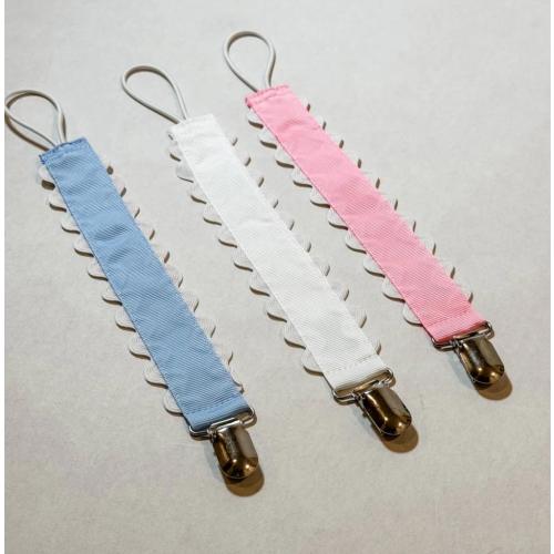 Embroidered Monogram Pacifier Clip, Ric Rac Ribbon Paci Holder