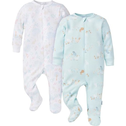 Gerber baby-girls 2-pack 2-way Zip Thermal Footed Sleep 'N Play