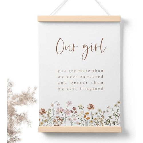 PaJiaNi Thank Heaven For Little Girls Wall Decor, Wildflower Nursery Wall Art Decor for Baby Girls Bedroom,Baby Girl Nursery Art Hanging Posters,Wildflower Picture for Nursery Our Girl Wall Decor Positive 12x16 inch