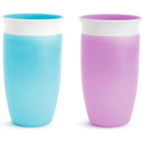 Munchkin Sippy Cups for Toddlers 1-3, Spill Proof Miracle 360 Cup, 10 Ounce, 2 Pack, Blue/Purple
