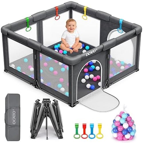 OCATO Baby Playpen: Portable Playpen for Babies and Toddlers Baby Play Yard Fence Area with Anti-Slip Base Playpens Indoor Outdoor Kids Activity Center Pack and Play Babies Boy Girl Gifts (50" × 50")