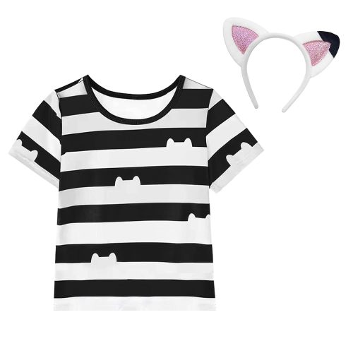 Girls Toy House Costume With Cat Headband Black and White Striped Set Halloween Christmas Outfits 3-8 Years