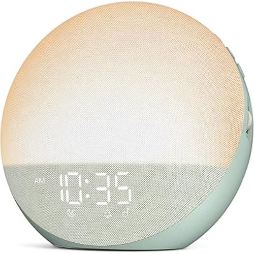 Sunrise Alarm Clock White Noise Machine: Natural Wake Up Light - Dimmable Clock with Bluetooth Speaker for Bedroom - 25 Sleep Sounds for Baby Adults Kids Sage Green