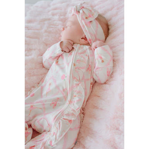 Ruffle Zipper Bamboo Footie in Darling Ballerina | Caden Lane