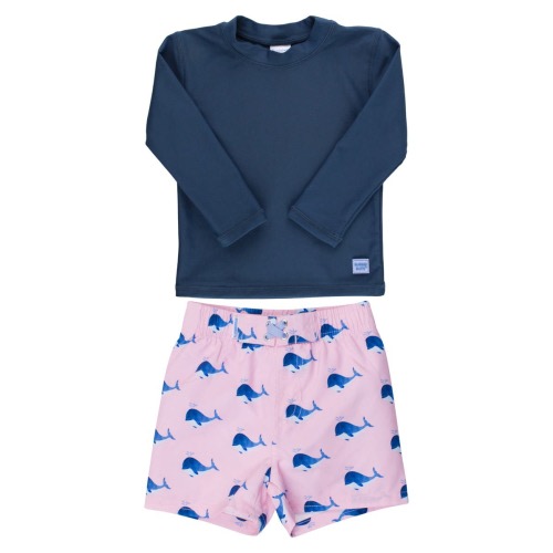 Short Sleeve Rashguard & Whale Print Swim Trunks Set, 18-24M