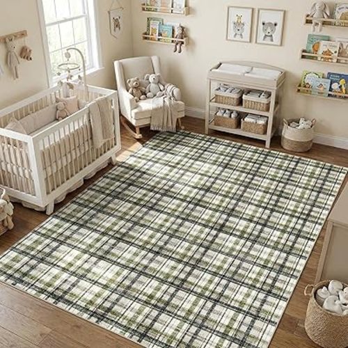 Washable 4 x 6 Area Rugs for Bedroom Modern Accent Rug Non Slip Indoor Soft Throw Rugs Low Pile Farmhouse Stain Resistant Carpet for Living Room Office Dorm Nursery, Green&Taupe