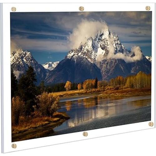 Kalami 16x20 Clear Acrylic Wall Mount Picture Frame Self Adhesive, No Drill Holes Floating Frameless Large Photo Frame for Paintings Portrait Landscape Poster or Other Artworks