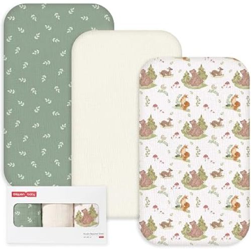 Gllquen Baby 3-Pack Muslin Cotton Bassinet Sheets, 33"x20" Bedside Sleeper