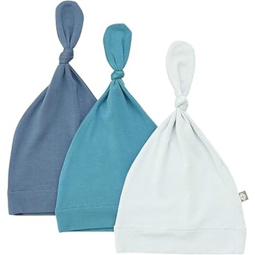 KYTE BABY Rayon Made from Bamboo Baby Beanie Hats - Super Soft Knotted Caps Available in Pattern and Solid Colors - 3 Pack