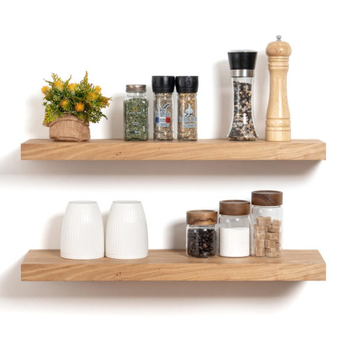 Millwood Pines Desseray Set of 2 Reclaimed Elm Floating Shelves & Reviews | Wayfair