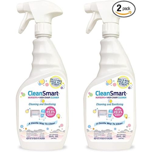 CleanSmart Nursery & High Chair Cleaner, Hypochlorous Acid, 23 oz (2 pack) | Naturally Kills 99.9% of Viruses like RSV and Flu, Zero Residue, Sanitize Baby's Eating Surfaces, Food Surface Contact Safe