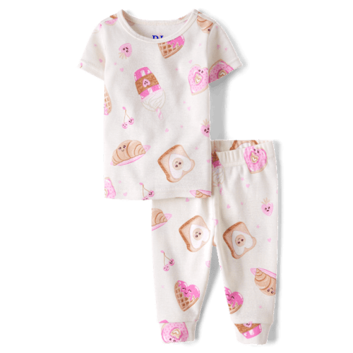 Baby And Toddler Girls Breakfast Snug Fit Cotton Pajamas - White