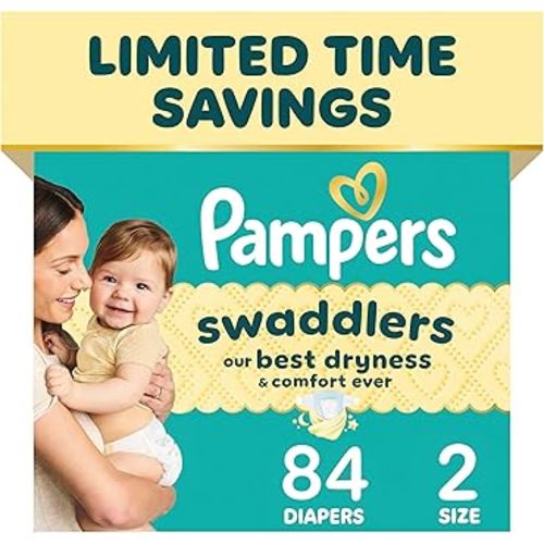 Pampers Swaddlers Diapers, Size S2 (10-22 lbs), 84 Count, Absorbent, Keeps Baby Dry and Comfortable, Pediatrician Recommended Skin Safe Disposable Baby Diaper