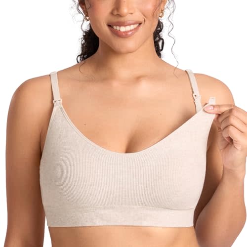 MOMANDA Ribbed Nursing Bras for Breastfeeding | Maternity sleep bralettes, Padded, V neck, Seamless, Wireless, Soft, For women