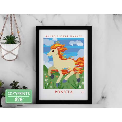 Ponyta Wall Art | Gaming Poster | Gamer Room Decor | Videogame | Nerd Wall Art Print | Framed