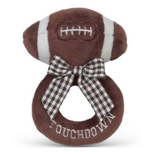 Bearington Baby Touchdown Plush Stuffed Animal Football Soft Ring Rattle, 5.5", For Ages 0-14