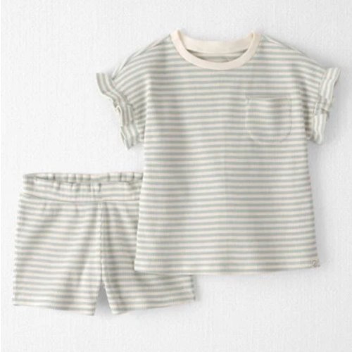 Toddler Girl 2-Piece Organic Cotton Waffle Knit Top & Short Set in Stripes - Little Planet | Carter's