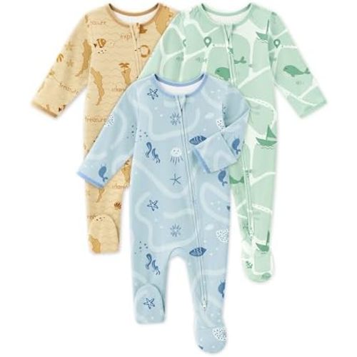 Baby Sleepers 3 Pack Cotton Pajamas for Newborn 0-3 3-6 6-9 Months Boys Girls Clothes Sleep 'N Play Footie PJs