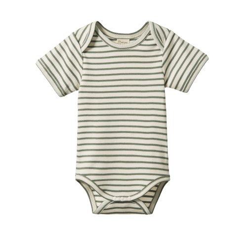Short Sleeve Bodysuit, Nettle Sailor Stripe, 6-12 months