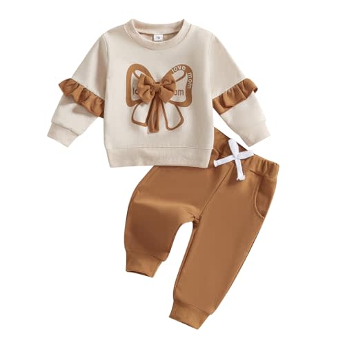 Molgkyo Infant Baby Girls Clothes Toddler Long Sleeve Crewneck Bowknot Sweatshirts Jogger Pants 2Pcs Fall Winter Outfits