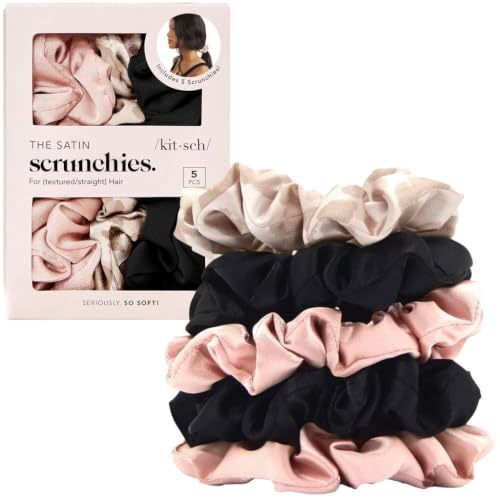 Kitsch Satin Scrunchies for Women | For All Hair Types - Assorted, 5pcs | Wake Up Frizz-Free, No Crease Hair Ties, Softer Than Silk Scrunchies, Stylish Hair Accessories For All Hair Types